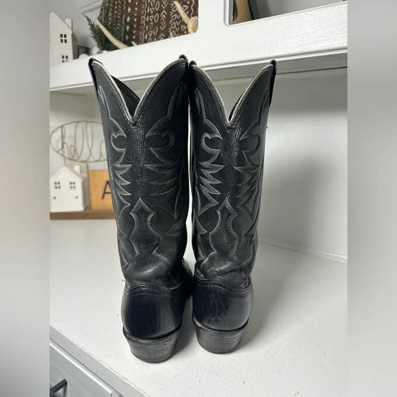 Larry Mahan Vintage Cowboy Boots Black Leather Western Boots Men’s 8.5 Wmn 10 - Picture 6 of 10